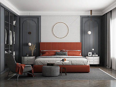 3d现代轻奢卧室模型