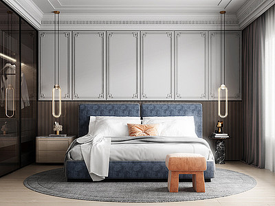 轻奢卧室双人床模型3d模型