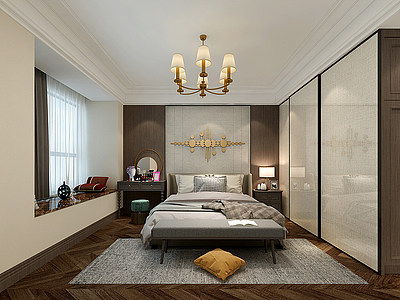 美式卧室3d模型