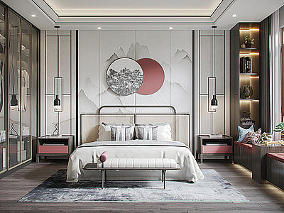 新中式简约主人卧室模型3d模型