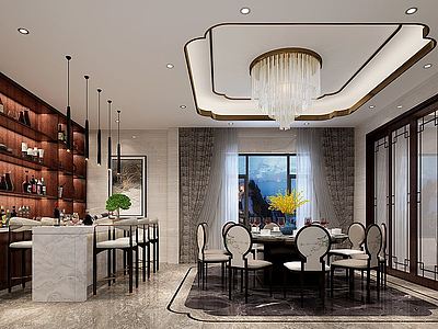 3d新中式轻奢风格餐厅模型