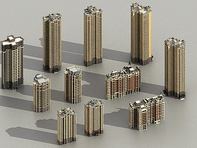 3d简欧高层住宅模型