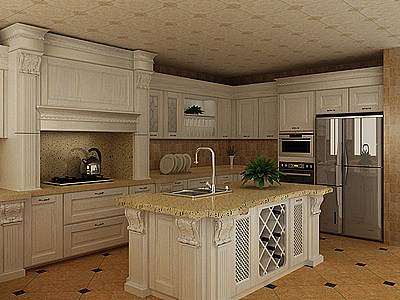 欧式复古实木厨房模型3d模型