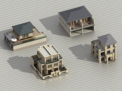 3d简欧独栋别墅外观模型
