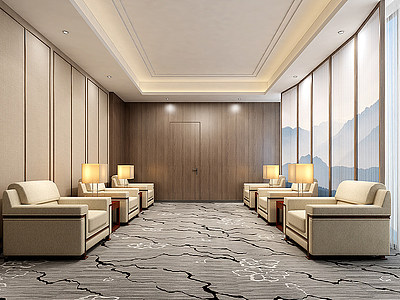 3d新中式会客厅模型