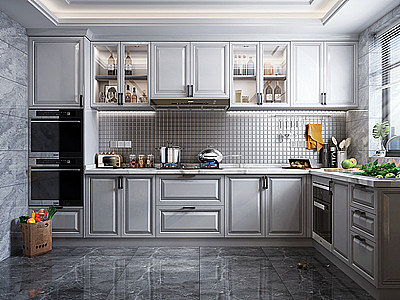 3d简欧风格厨房橱柜厨房电器模型