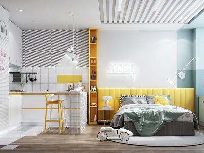 3d现代风格单身公寓卧室模型