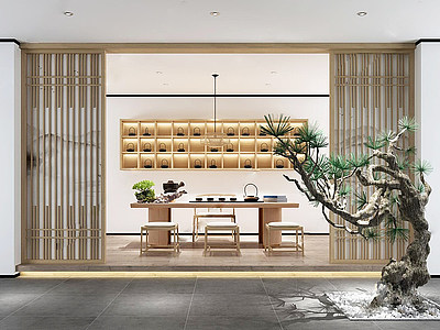 新中式茶室书房模型