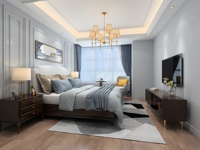 3d美式卧室模型