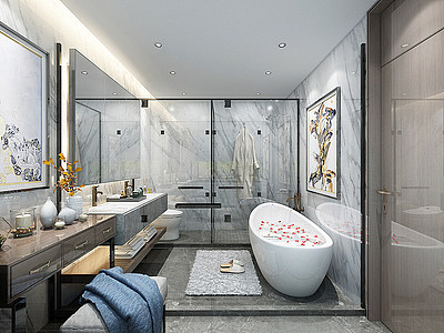 3d卫生间浴室挂画镜子模型