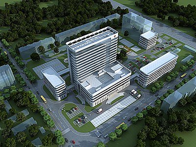 3d医院鸟瞰规划模型