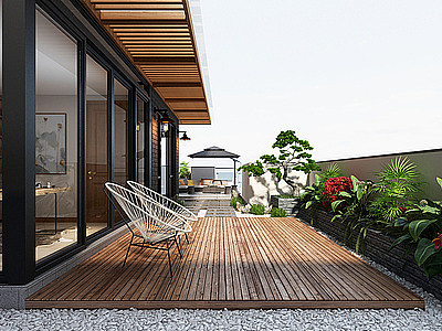 3d现代露台花园模型