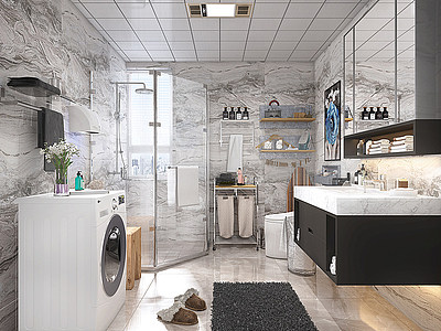 卫生间洗手台淋浴模型3d模型