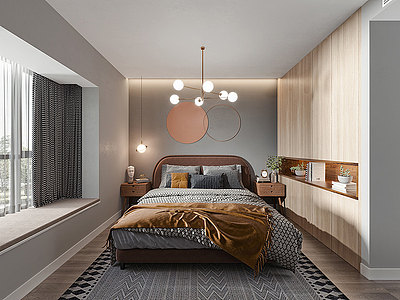 3d北欧卧室双人床模型