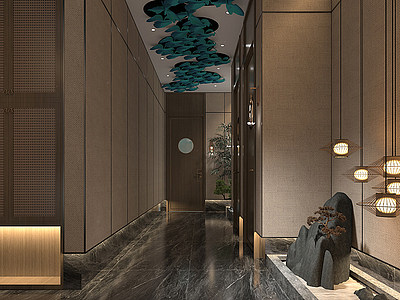新中式洗浴中心走廊模型3d模型