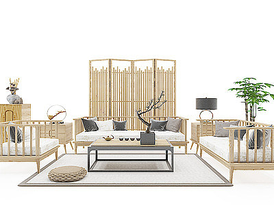 新中式沙发组合模型
