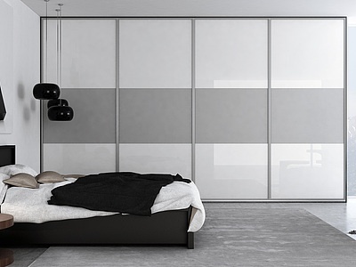 3d卧室极简衣柜双人床模型