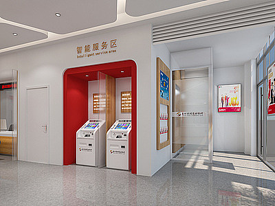 3d现代银行大厅模型