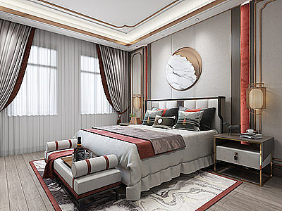 新中式轻奢主卧室模型3d模型