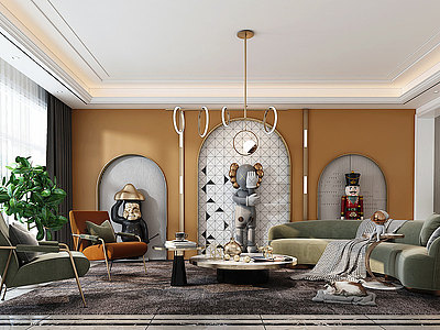 现代客厅沙发茶几模型
