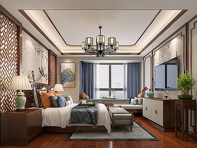 新中式风格卧室模型