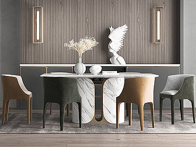 现代餐厅餐桌椅组合模型3d模型