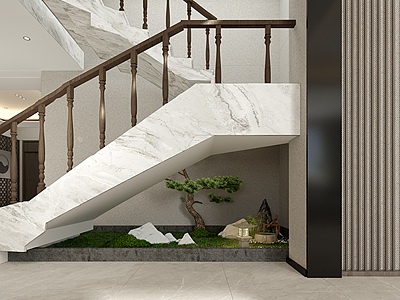 新中式楼梯间植物造景模型3d模型