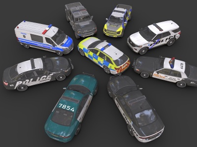 3d警车<font class='myIsRed'>公务车</font>警用车组合模型