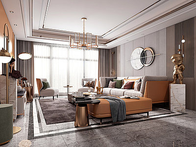 客厅沙发茶几组合饰品模型3d模型