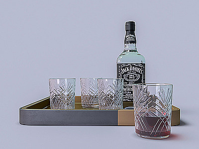 茶盘托盘红酒玻璃杯模型3d模型