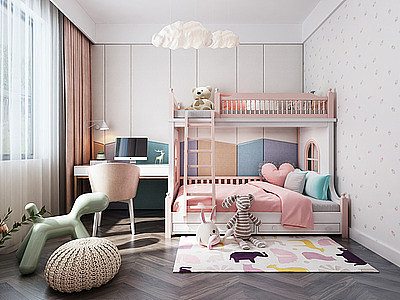 现代儿童房高低床模型3d模型