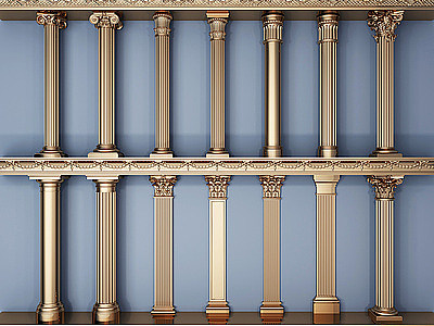 3d欧式罗马柱雕花柱模型