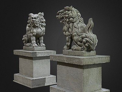 中式雕塑小品石狮子雕塑模型