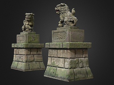 3d中式雕塑小品石狮子雕塑模型