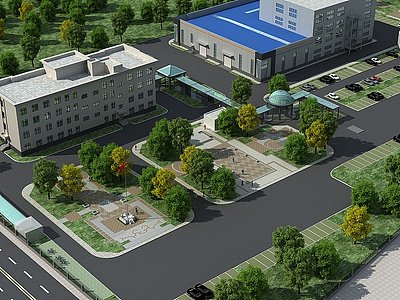 3d厂房鸟瞰规划模型
