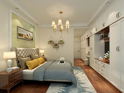 美式卧室床衣柜模型3d模型