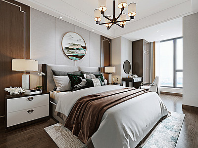 新中式卧室双人床吊灯模型3d模型