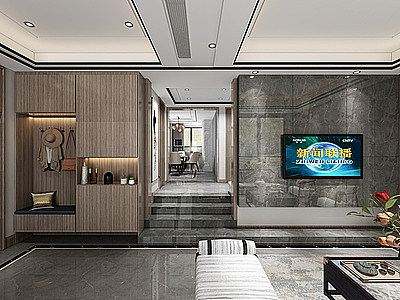 3d新中式客厅大理石模型