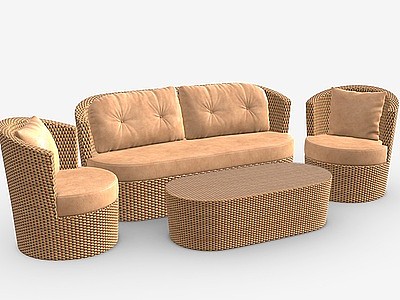现代藤编沙发组合模型3d模型