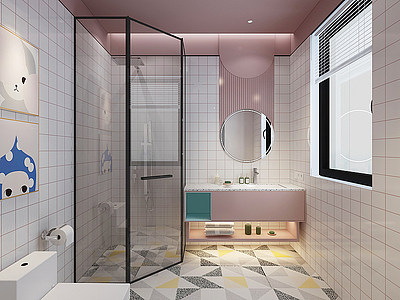 北欧卫生间浴室镜子模型