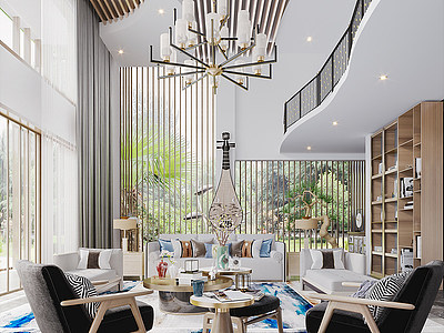 3d新中式风格客厅家具沙发模型