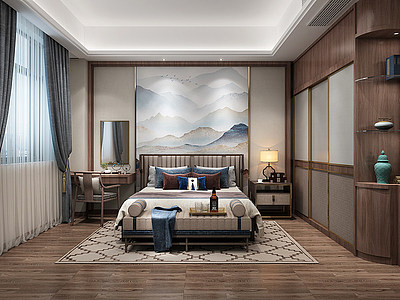 新中式卧室主卧床头柜3d模型