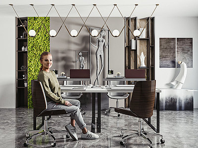 办公桌椅吊灯办公椅模型3d模型