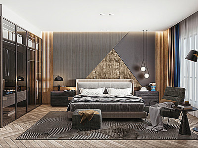 主卧室双人床单人沙发3d模型