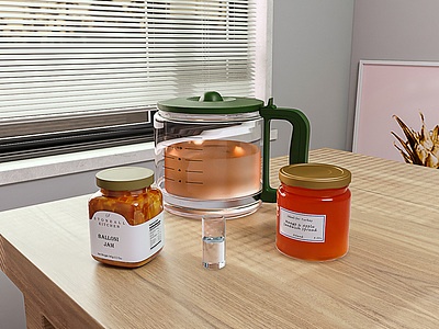 3d番茄酱蜂蜜水壶玻璃杯模型