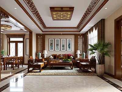 中式别墅客厅模型
