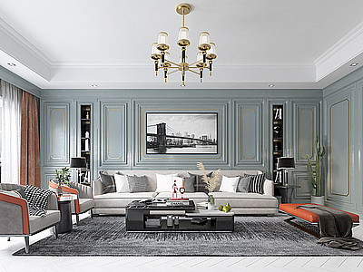 3d美式客厅组合沙发模型
