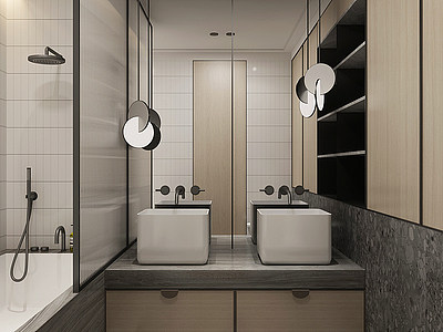 简约卫生间镜子浴室柜模型