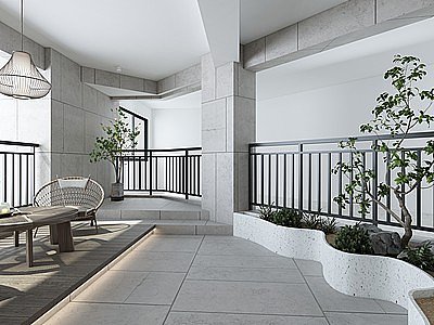 现代别墅阳台模型3d模型