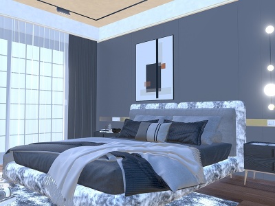简约卧室主卧双人床3d模型